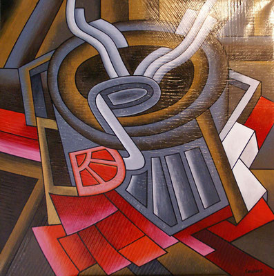 Pause café. Acrylique sur toile. 100 x 100 cm. 1000 €