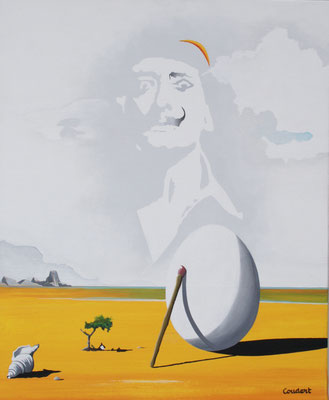 Dali face à son œuf. Acrylique sur toile. Collection privée