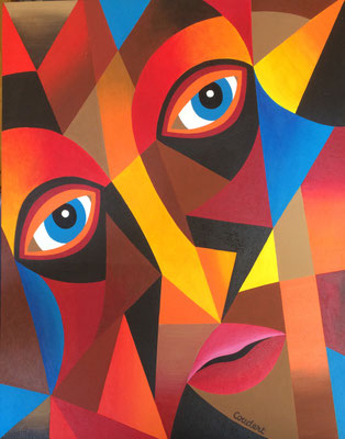 Figurine rouge. Acrylique sur bois. Collection privée.