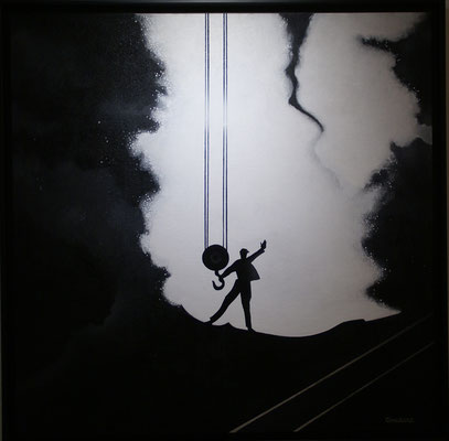 Manœuvre réussie. Acrylique sur toile dans caisse américaine.100 x 100 cm.1150 €