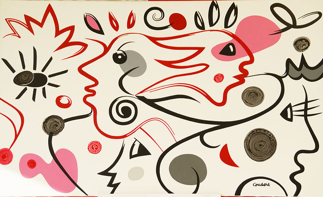 Le club des 5. Acrylique sur toile. 89 x 147 cm. 1300 €