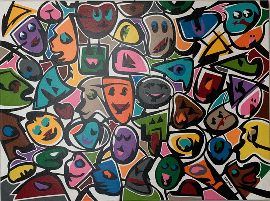 La grande comédie. Acrylique sur toile. 97 x 130 cm