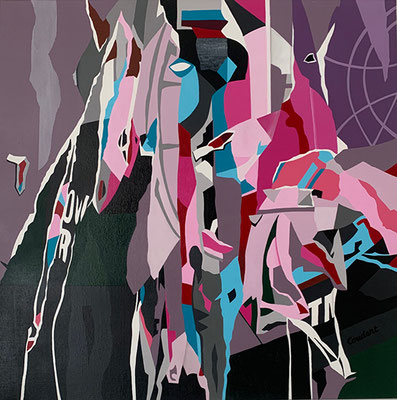 L'homme à la cravate rose. Acrylique sur toile. 90 x 90 cm. 850 €