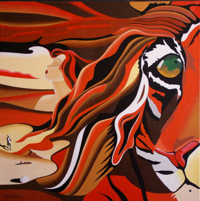 Femme à la crinière de tigre. Acrylique sur toile. Collection privée