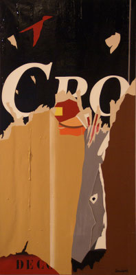 Disparition d'une enseigne. Acrylique sur toile et goudron. 60 x 120 cm. 750 €