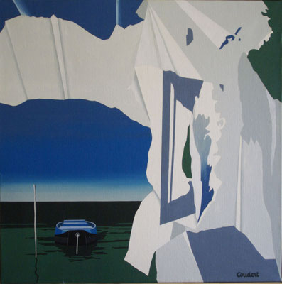 Pêche en hiver. Acrylique sur toile.Collection privée