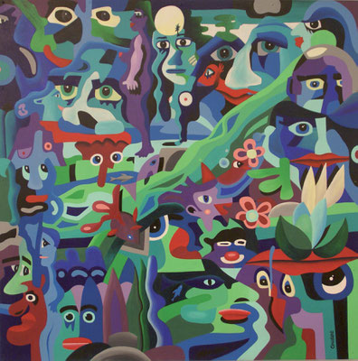 Les gens de la rivière. Acrylique sur toile. Collection privée.