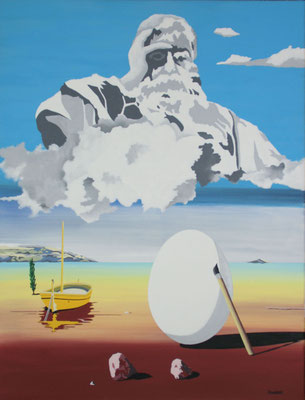 Dieu et l'œuf de Dali. Acrylique sur toile. 89 x 116 cm. Collection privée