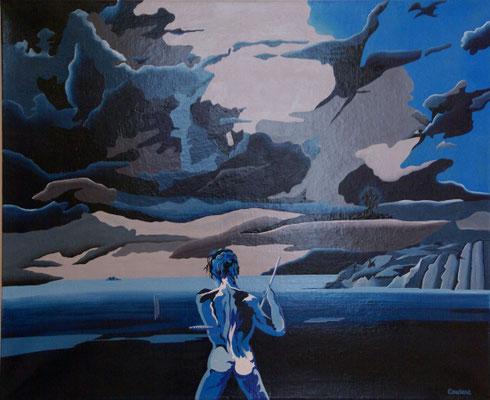 Scène de "Pierre et le loup". Acrylique sur toile. 73 x 92 cm. 700 €