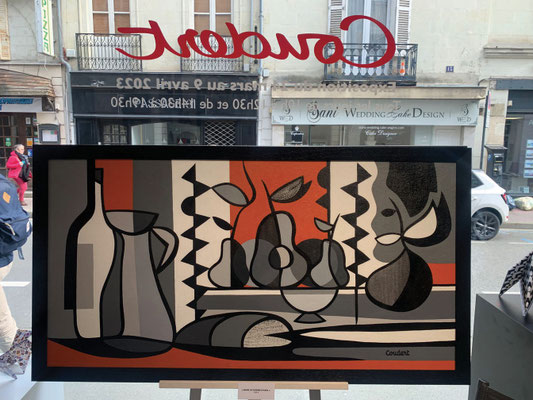 Dans la cuisine d'Axel. Acrylique sur toile marouflée sur bois. 70 x 128 cm. Collection privée