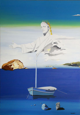 Si la pêche n'est pas miraculeuse, les pains seront multipliés. Acrylique sur toile. Collection privée