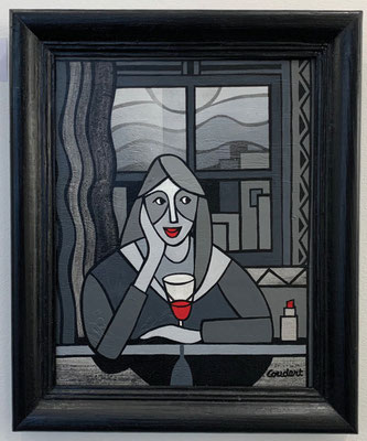 Un peu de rouge avant qu'il arrive. Acrylique sur bois. 46 x 39 cm. Collection privée