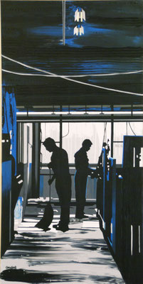 Au fond de l'atelier de Michel. Acrylique sur toile. Collection privée