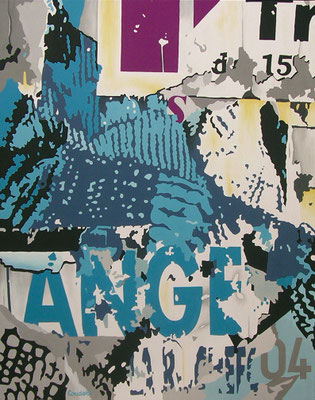 La main gantée de l'ange. Acrylique sur toile. 73 x 92 cm. 680 €