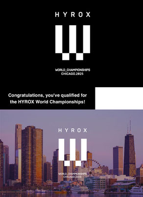 Offizielle Bestätigung der Qualifikation für die HYROX Weltmeisterschaft 2025 in Chicago.