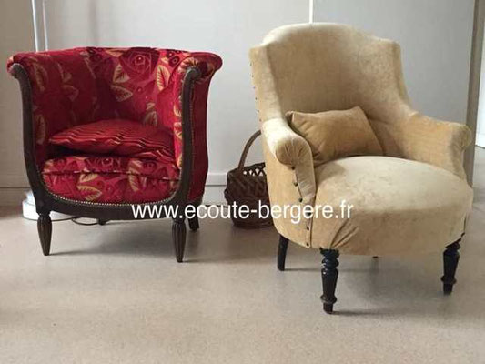 Chauffeuses rouge et beige - Ecoute Bergère