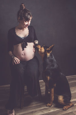 photographe grossesse avec chien toulouse, séance photo grossesse avec chien