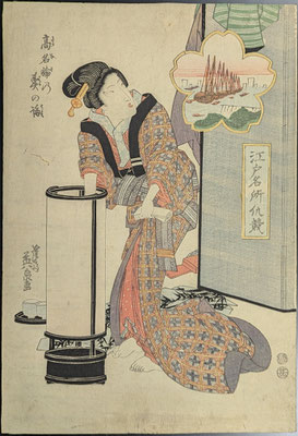 英泉,江戸名所仇競,高名輪の春の海,美人画,浮世絵