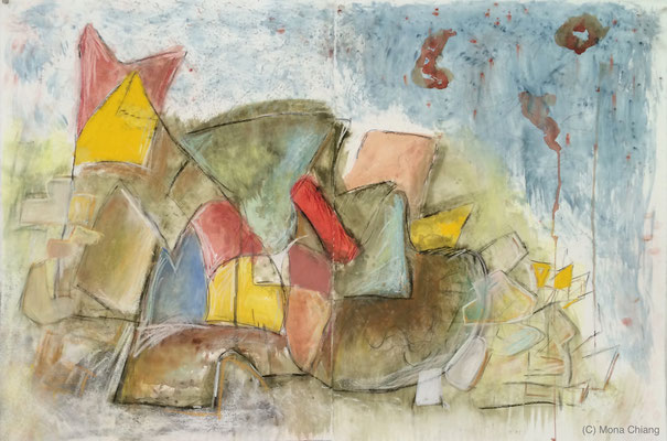 Mona Chiang, Jazz for Cows (2014), 30" x 44", pastel, watercolor, ink, and graphite on paper
