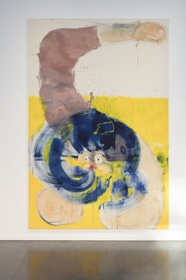 "Twist" 2017, oil and acrylic on canvas, 300 x 200 cm; Out of Touch, curated by Carina Bukuts, Künstlerhaus Bethanien Berlin, 2018, Photo: David Brandt for Künstlerhaus Bethanien