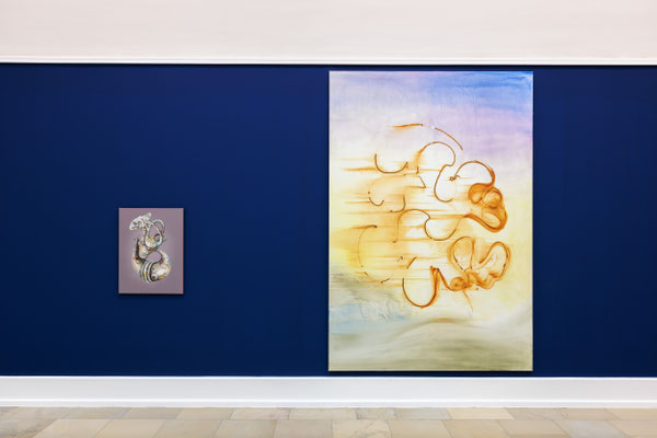Right: "Fata Morgana" 2023, oil on canvas, 280 x 190 cm, Exhibition "ibid. 30 Positionen aktueller Malerei", Kunsthalle Nürnberg, 4. Juli bis 4. Oktober 2026, Foto: Lukas Pürmayr, works by Mona Ardeleanu & Aneta Kajzer