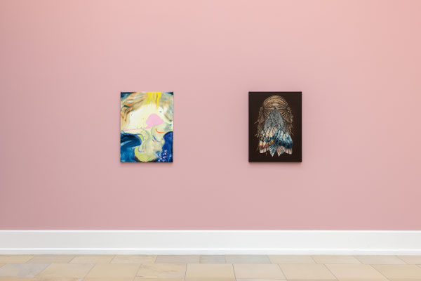 Left: "Sprießen" 2026, oil on canvas, 80 x 60 cm, Exhibition "ibid. 30 Positionen aktueller Malerei", Kunsthalle Nürnberg, 4. Juli bis 4. Oktober 2026, Foto: Lukas Pürmayr, works by Mona Ardeleanu & Aneta Kajzer