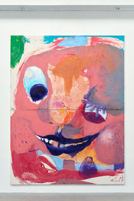 "Joker" 2017, oil and acrylic on canvas, 400 x 300 cm; ARCHIPELAGO - Goldrausch 2018, Reinbeckhallen Berlin, "Joker" Photo: Sebastian Eggler
