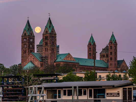 Vollmonduntergang hinter dem Speyerer Dom