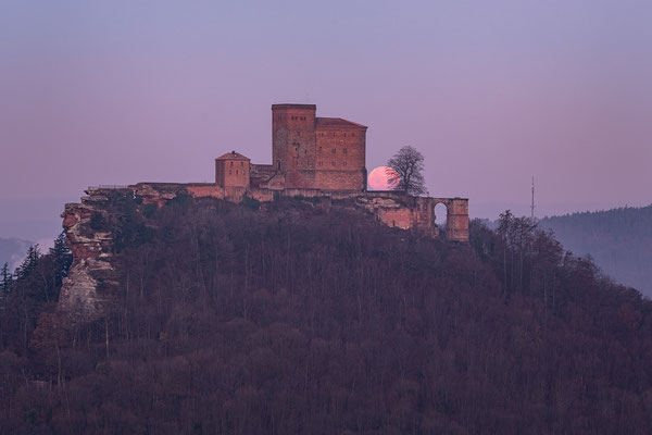 Monduntergang hinter der Burg Trifels