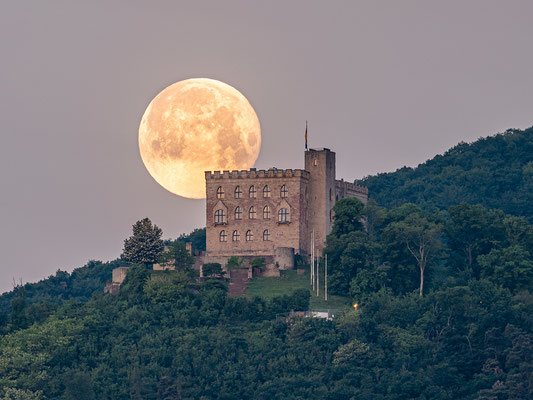 Vollmonduntergang hinter dem Hambacher Schloss