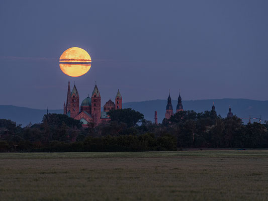 Vollmonduntergang hinter dem Speyerer Dom