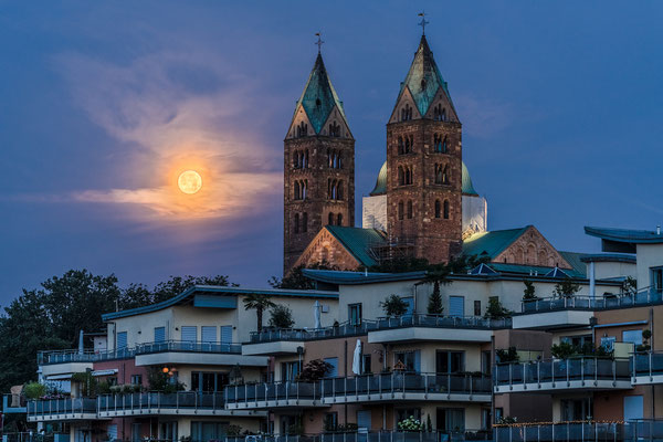 Vollmonduntergang hinter dem Speyerer Dom