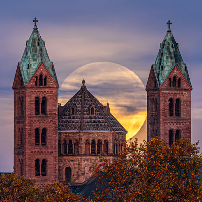 Vollmonduntergang am Speyerer Dom