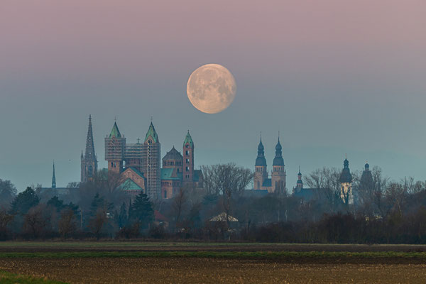 Der Vollmond versinkt hinter den Speyerer Kirchen