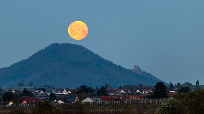 Vollmonduntergang hinter der Burg Trifels