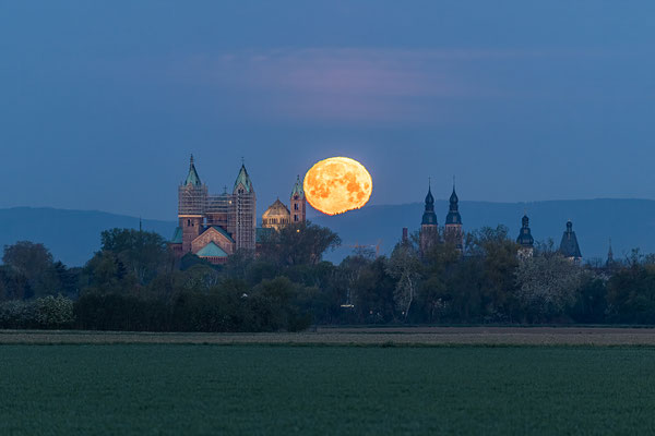 Vollmonduntergang hinter dem Speyerer Dom