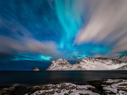 Polarlichter am Hauklandstranda