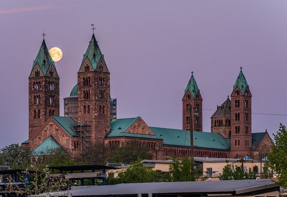 Vollmonduntergang hinter dem Speyerer Dom