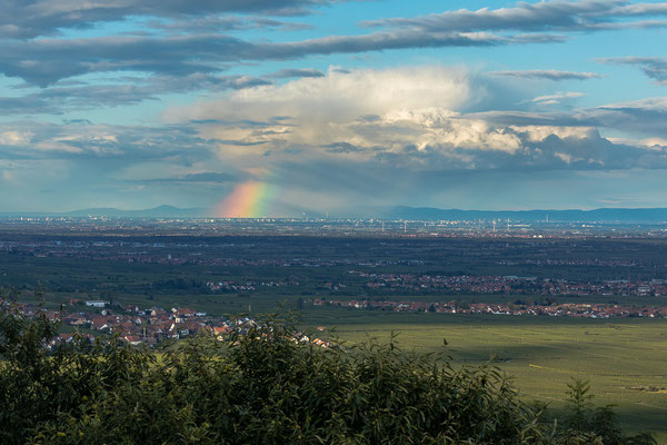 Ferner Regenbogen über BASF und Odenwald