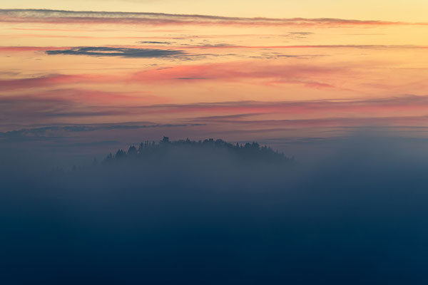 Neblige Abendstimmung auf dem Hohenberg