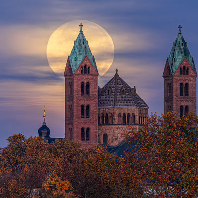 Vollmonduntergang am Speyerer Dom