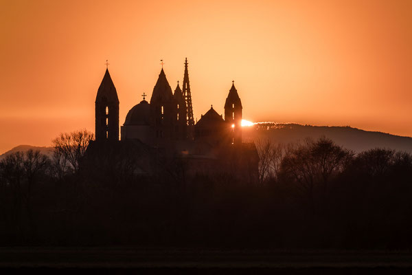 Sonnenuntergang hinter Speyerer Dom und Gedächtniskirche