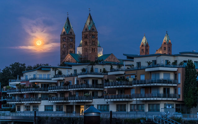 Vollmonduntergang hinter dem Speyerer Dom