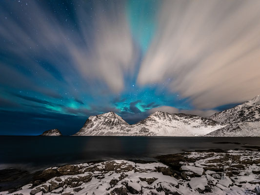 Polarlichter am Hauklandstranda