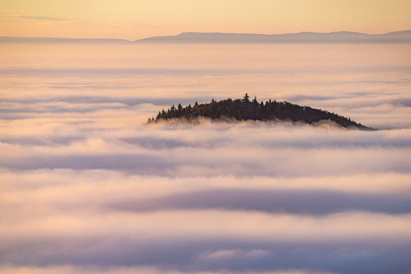 Hoher Herbstnebel auf dem Rehbergturm