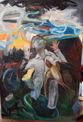 Johan Kokov, "Tableau de chasse I", huile sur carton apprêté, 120 x 80 cm, 2015, coll. privée.