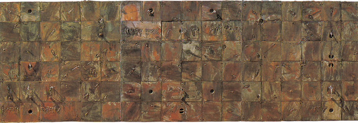 Polymaterial–Relief / bronze, silver / 120×360×10cm / 1988-89　ポリマテリアルーレリーフ / ブロンズ、銀