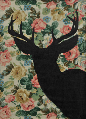 Deer at the Mirror / varnish on fabric / 43.5 × 32 cm / 2017