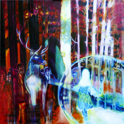 Begegnung   100 cm x 100 cm   Eitempera, Öl auf Leinwand