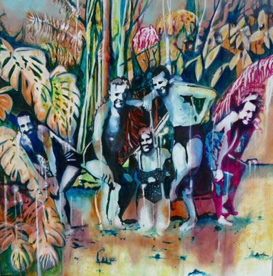Beachparty   100 cm x 100 cm   Eitempera, Öl auf Leinwand